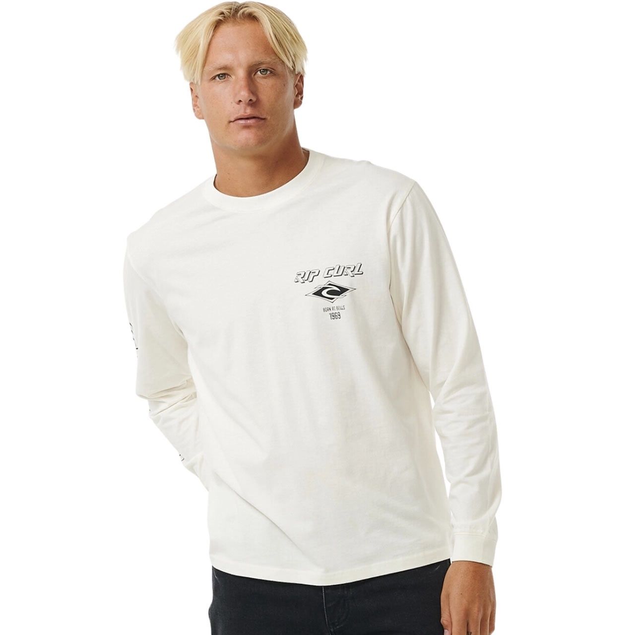 RIP CURL MENS FADE OUT ICON LS TEE - WHITE