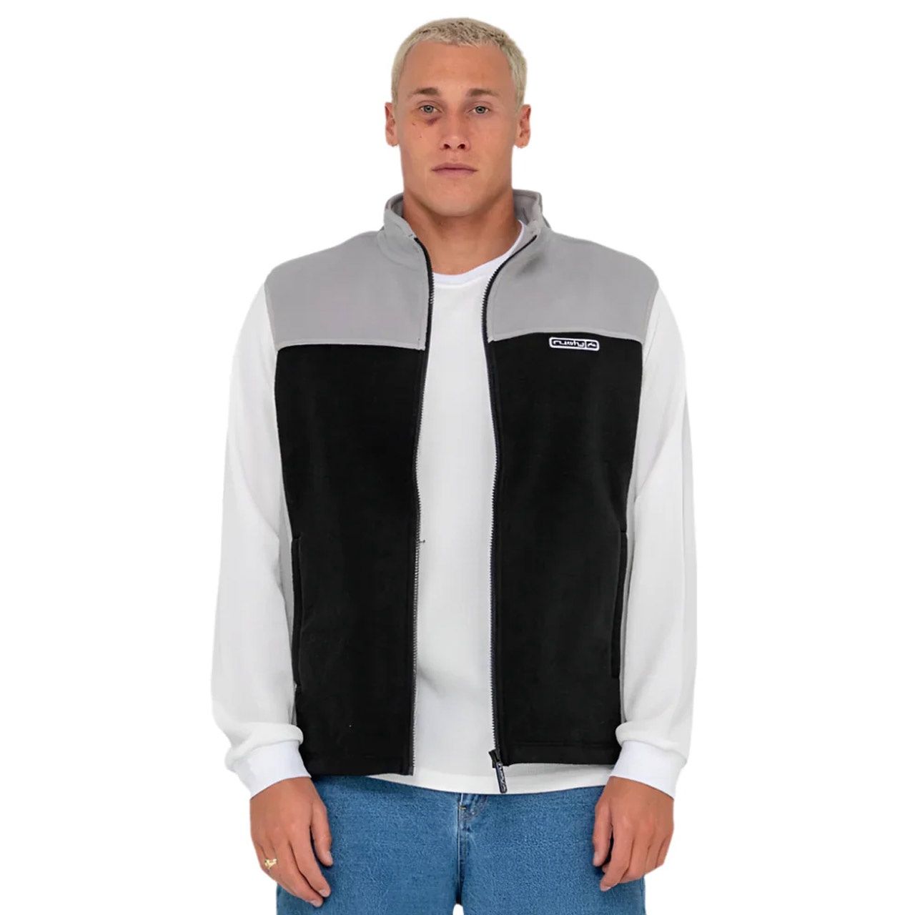 RUSTY MENS ON THE RUN TECH FLEECE VEST - BLACK