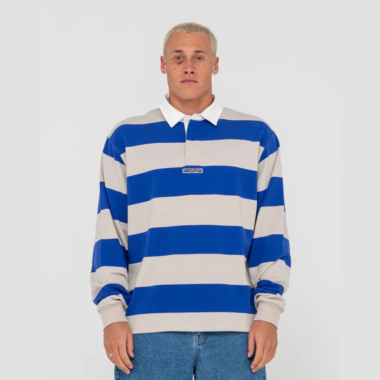RUSTY MENS WILK LS RUGBY - MARAZINE BLUE
