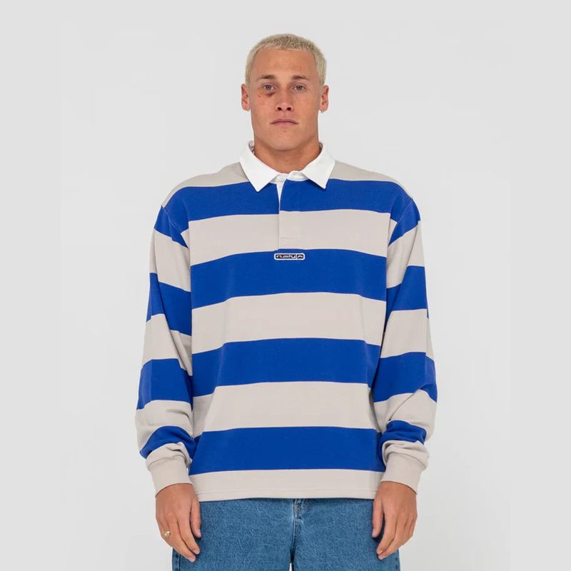 RUSTY MENS WILK LS RUGBY - MARAZINE BLUE
