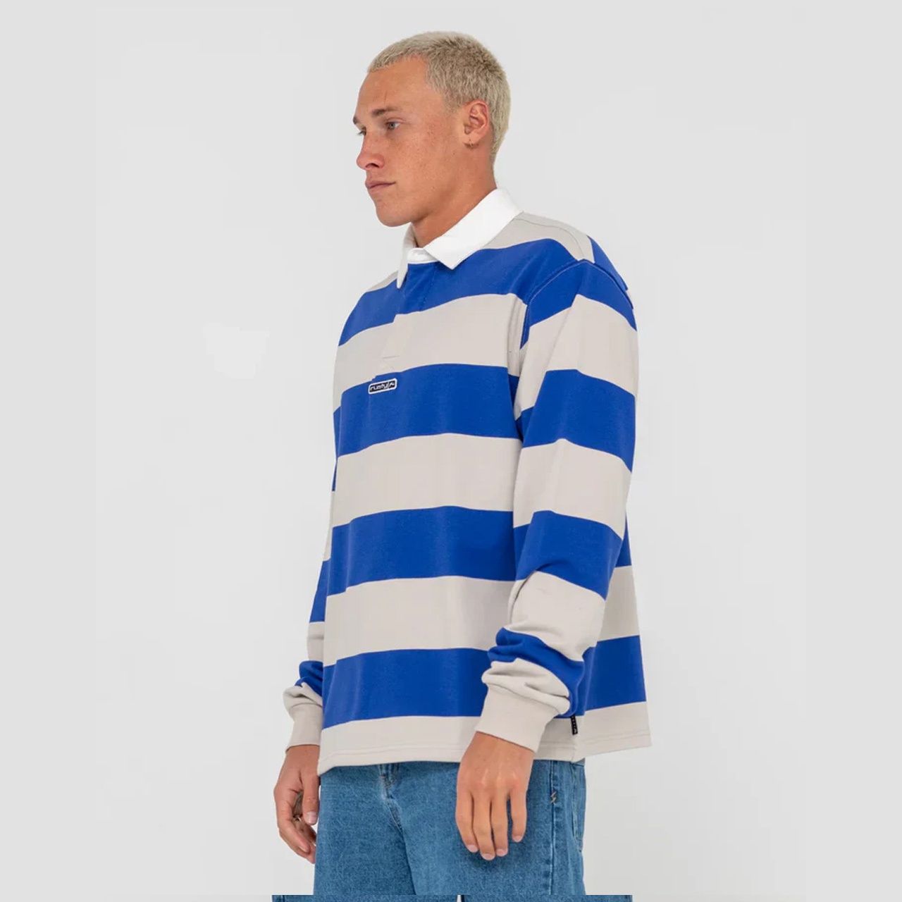 RUSTY MENS WILK LS RUGBY - MARAZINE BLUE