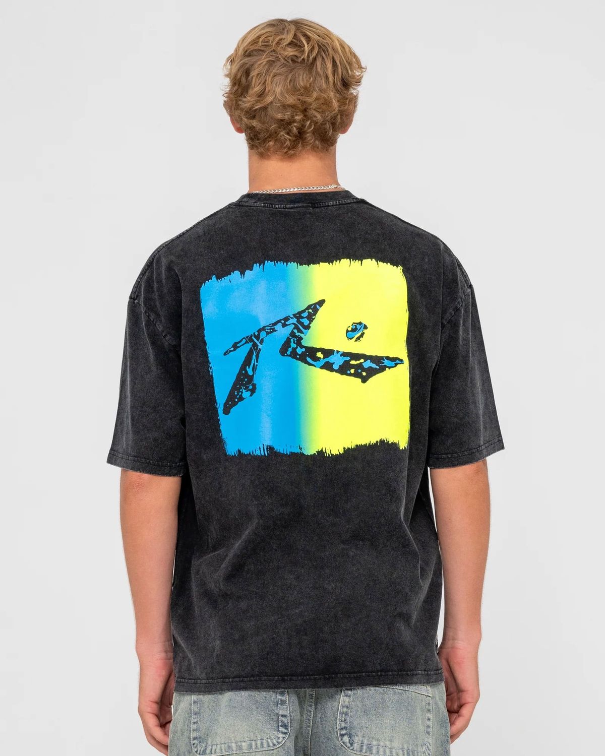 RUSTY MENS TECHNICOLOUR SS TEE - WASHED BLACK