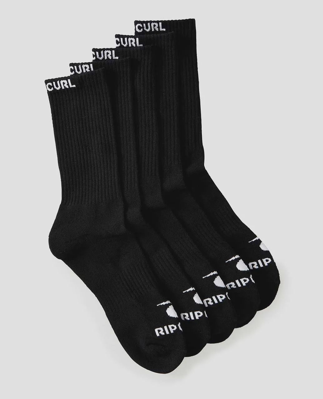 RIP CURL MENS BRAND CREW SOCK - 5 PACK - BLACK