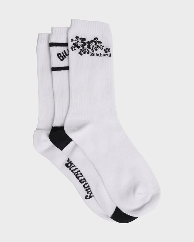 BILLABONG LADIES GOOD TIMES SOCKS 3 PACK - BLACK WHITE