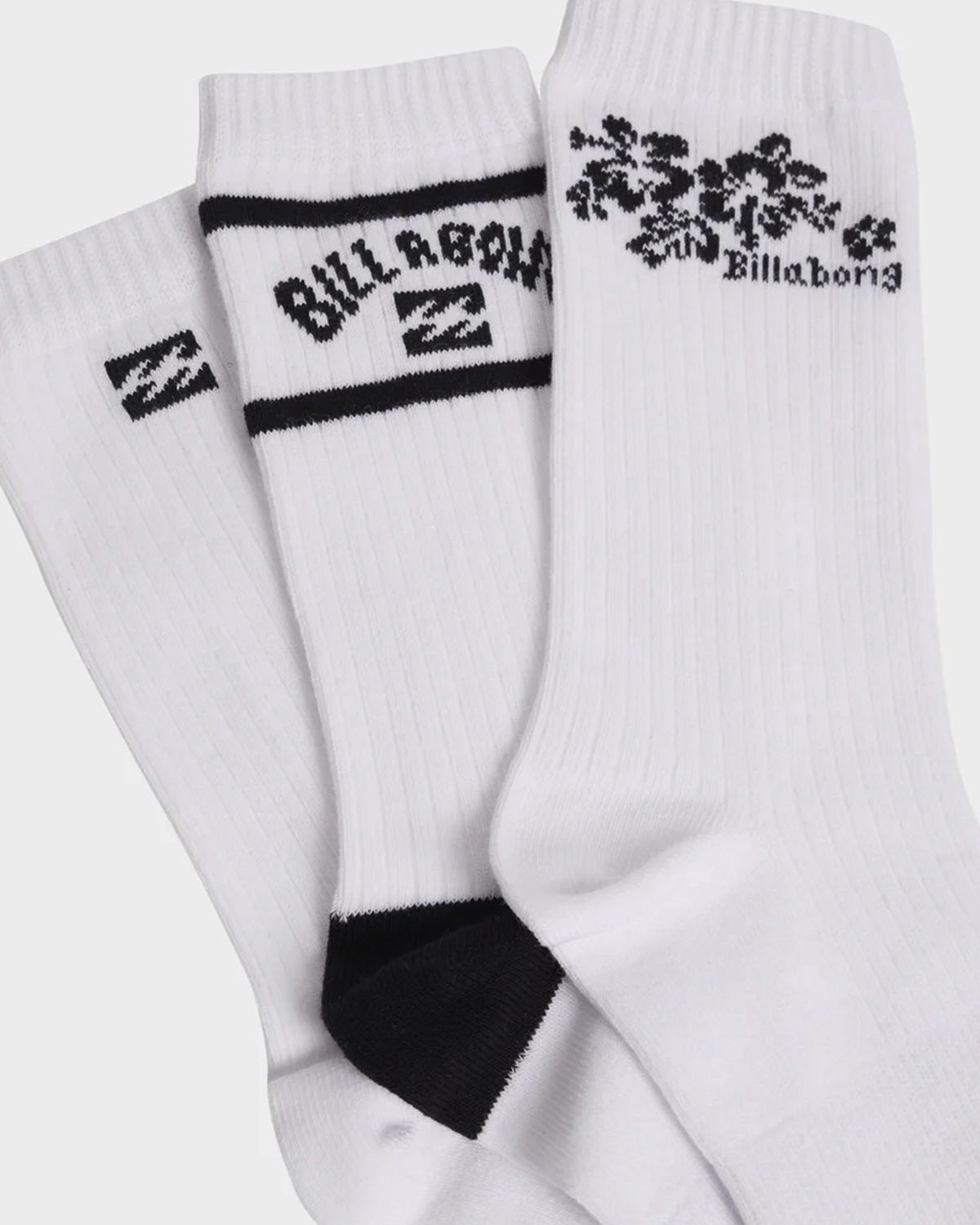 BILLABONG WOMENS GOOD TIMES SOCKS 3 PACK - BLACK WHITE