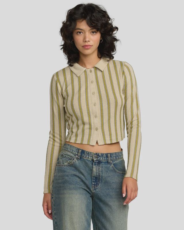 RVCA WOMENS WILLOW LS KNIT TOP - EUCALYPTUS