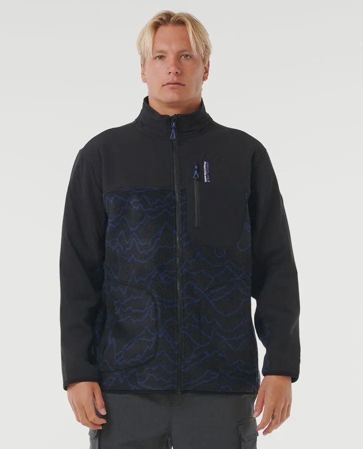 RIP CURL MENS ANTI SERIES SEARCH ZIP CREW - BLACK/BERRY