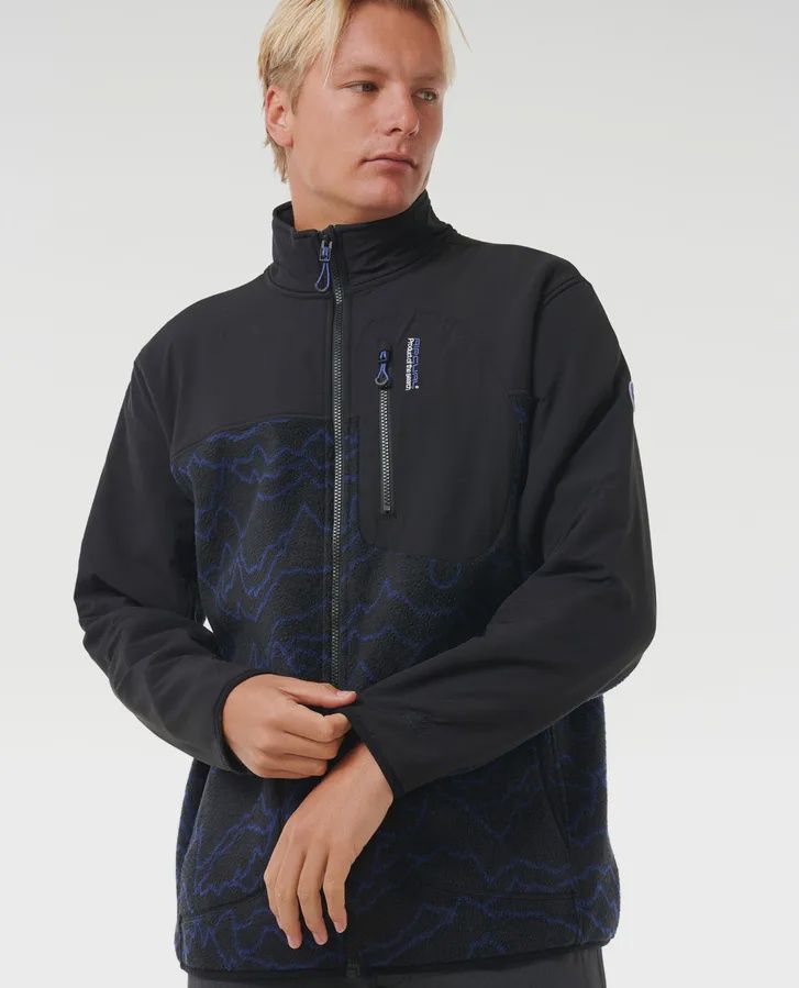 RIP CURL MENS ANTI SERIES SEARCH ZIP CREW - BLACK/BERRY