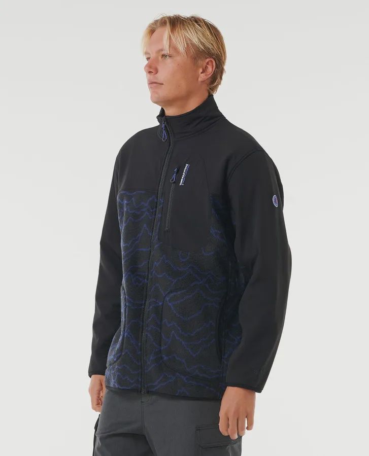 RIP CURL MENS ANTI SERIES SEARCH ZIP CREW - BLACK/BERRY
