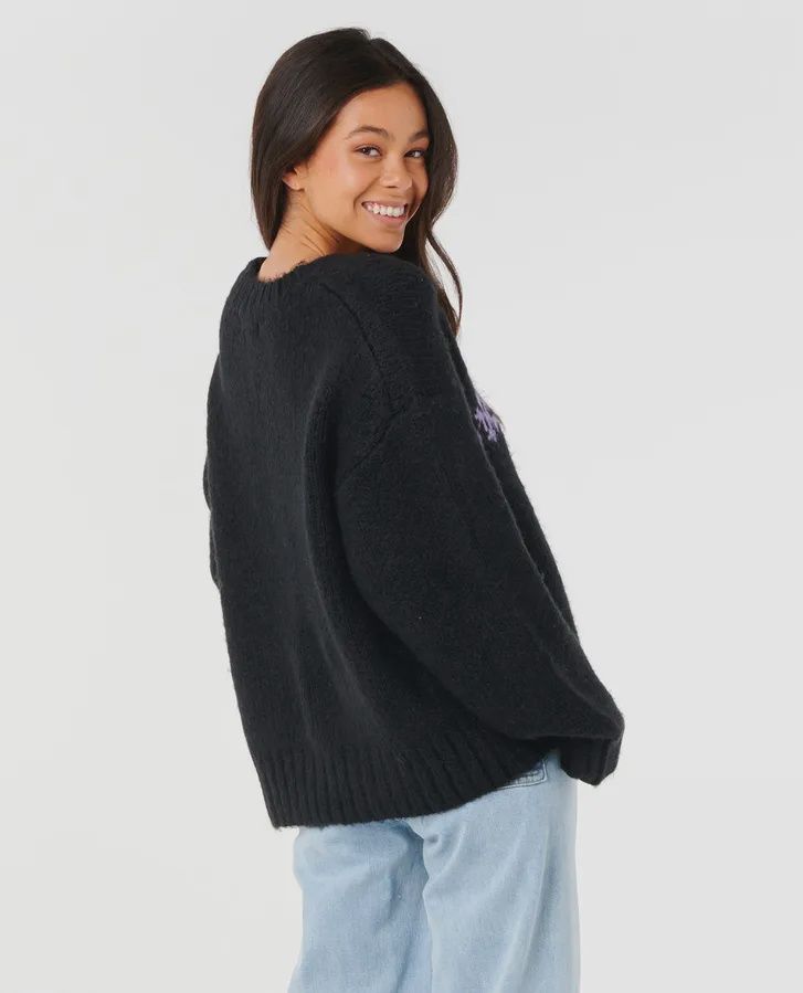 RIP CURL WOMENS CALA NIGHTS HIBISCUS KNIT CREW - BLACK