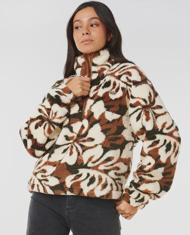 RIP CURL WOMENS CALA NIGHTS 1/4 ZIP POLAR FLEECE - NATURAL
