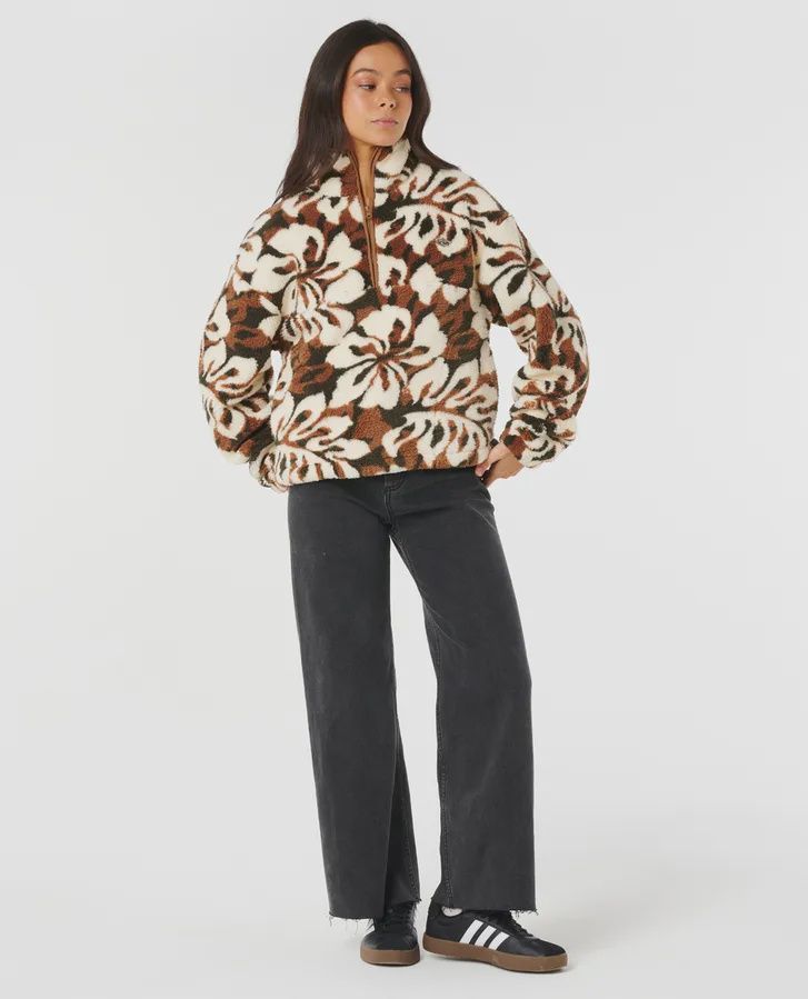RIP CURL WOMENS CALA NIGHTS 1/4 ZIP POLAR FLEECE - NATURAL