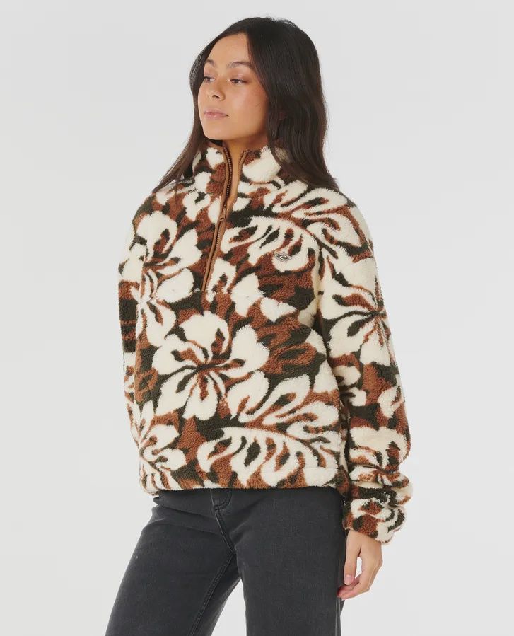 RIP CURL WOMENS CALA NIGHTS 1/4 ZIP POLAR FLEECE - NATURAL