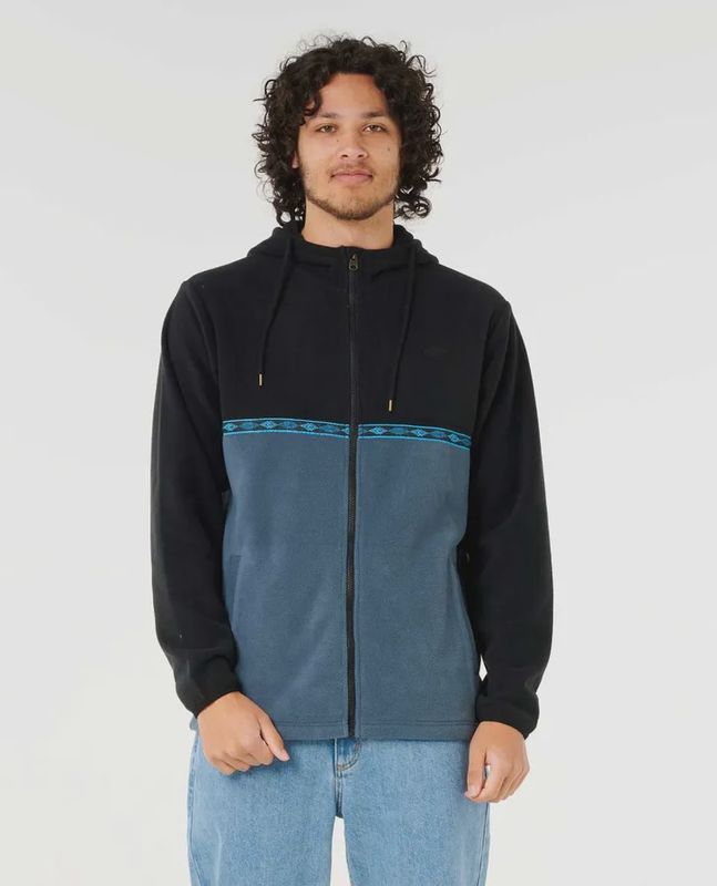 RIP CURL MENS SPLIT PEAK ZIP THRU HOOD - BLACK/GREY