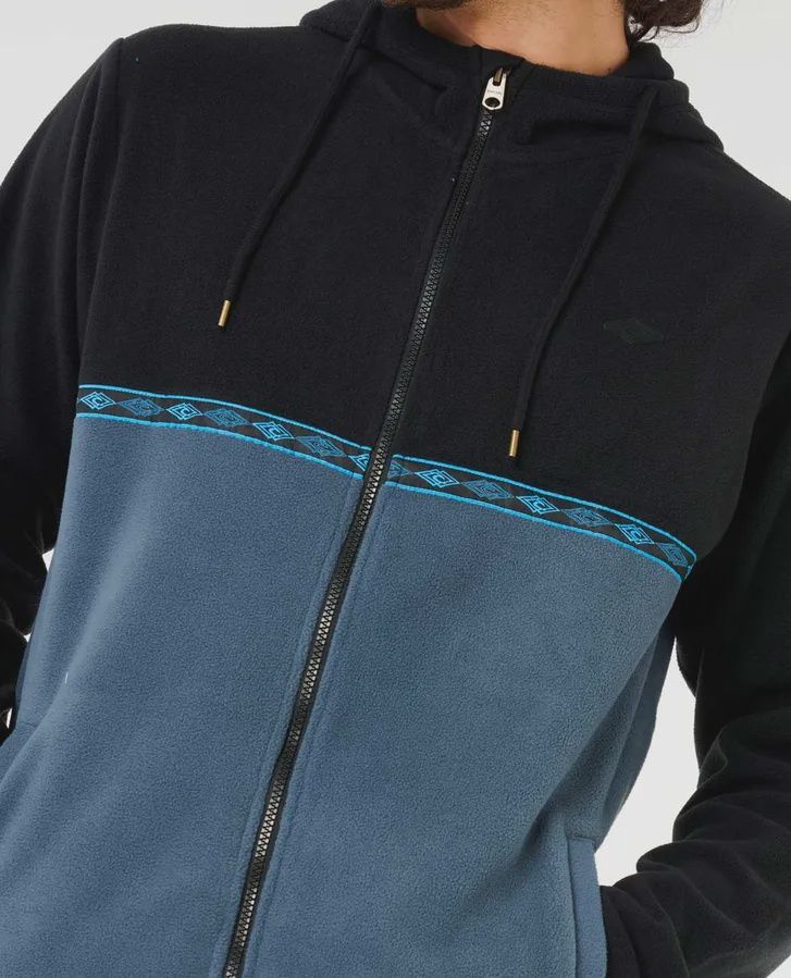 RIP CURL MENS SPLIT PEAK ZIP THRU HOOD - BLACK/GREY