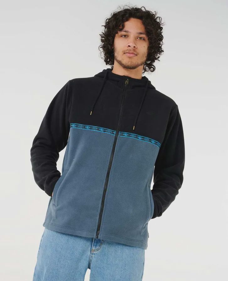 RIP CURL MENS SPLIT PEAK ZIP THRU HOOD - BLACK/GREY