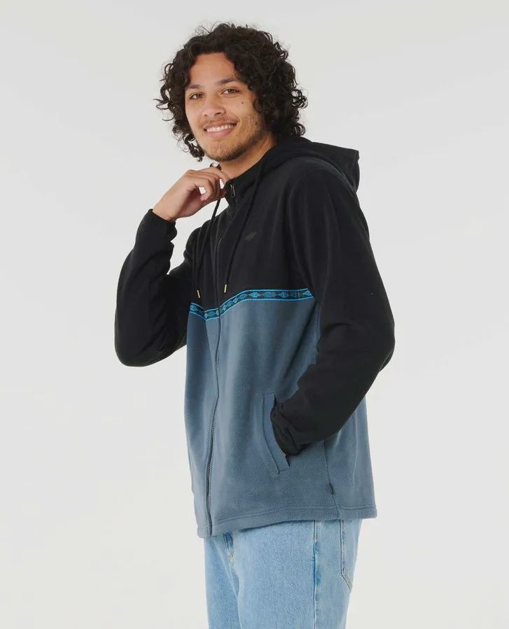 RIP CURL MENS SPLIT PEAK ZIP THRU HOOD - BLACK/GREY