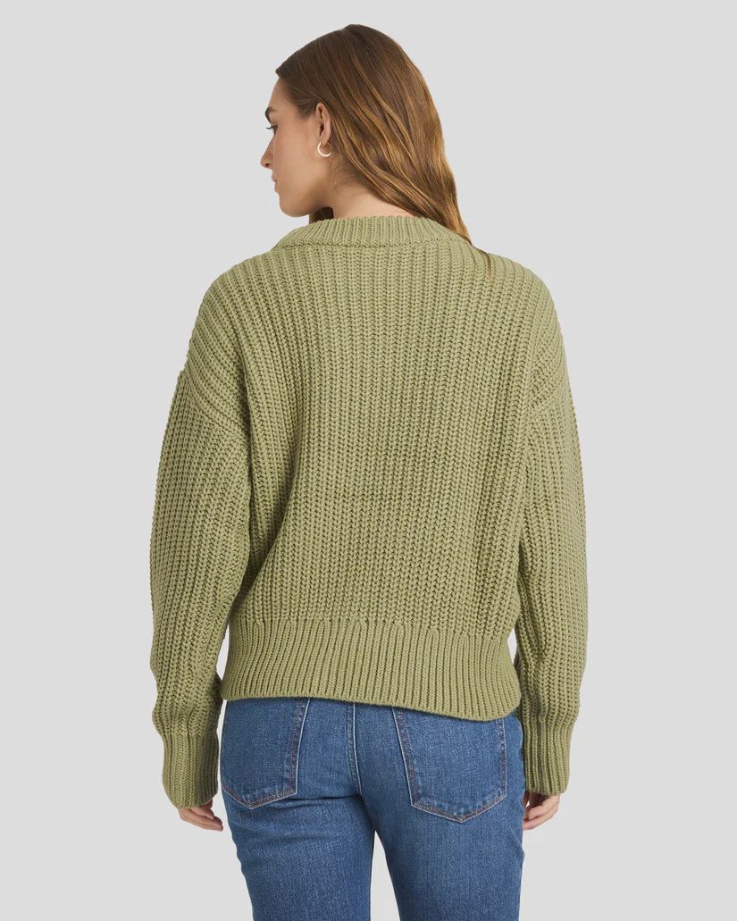 ROXY LADIES COMING HOME KNIT SWEATER - OIL GREEN