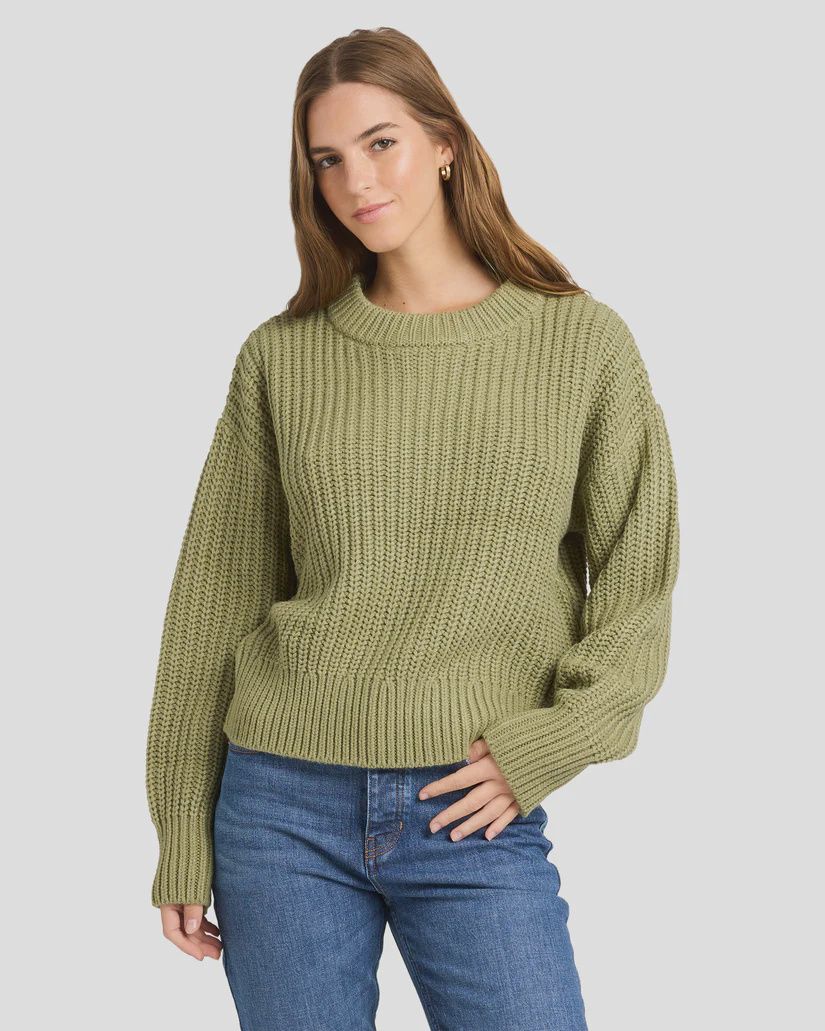 ROXY LADIES COMING HOME KNIT SWEATER - OIL GREEN