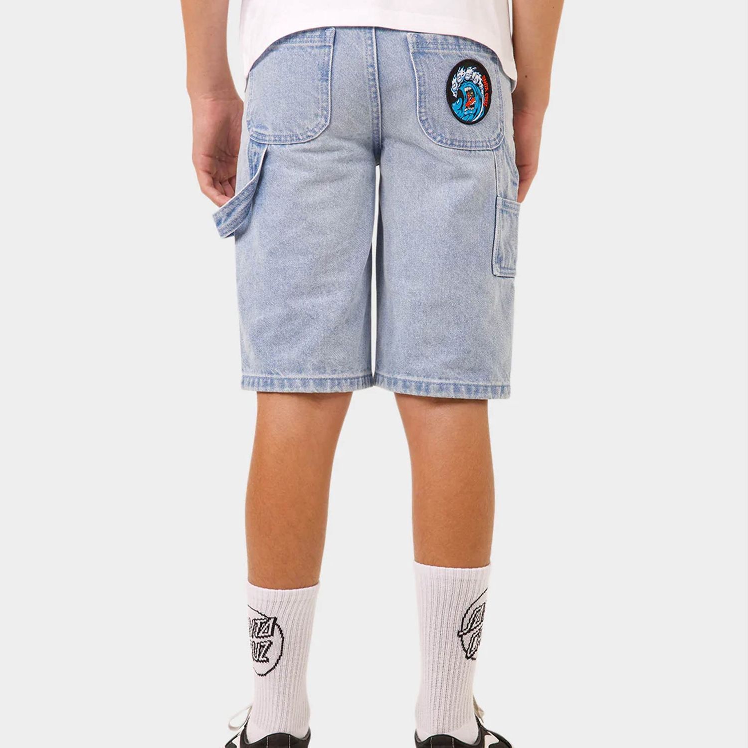 SANTA CRUZ BOYS SCREAMING WAVE PATCH CARPENTER SHORT - LIGHT INDIGO