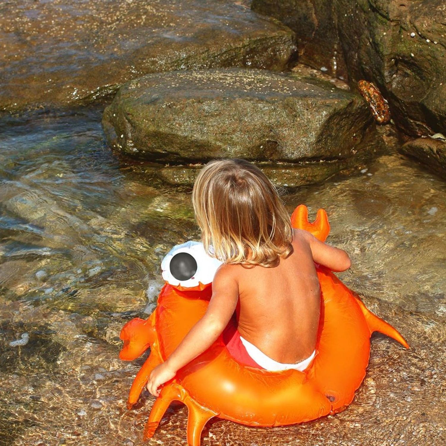 SUNNYLIFE KIDDY POOL RING SONNY THE SEA CREATURE - NEON ORANGE