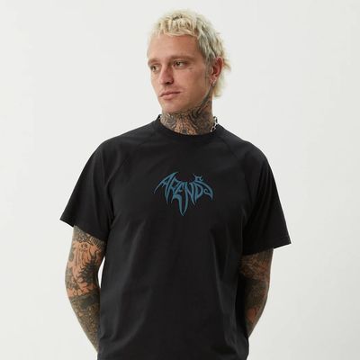 AFENDS MENS BATS RAGLAN BOXY SS TEE - STONE BLACK