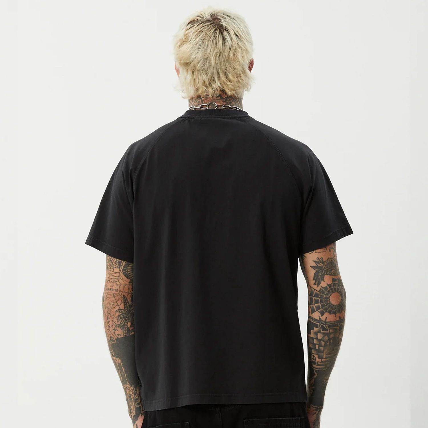 AFENDS MENS BATS RAGLAN BOXY SS TEE - STONE BLACK
