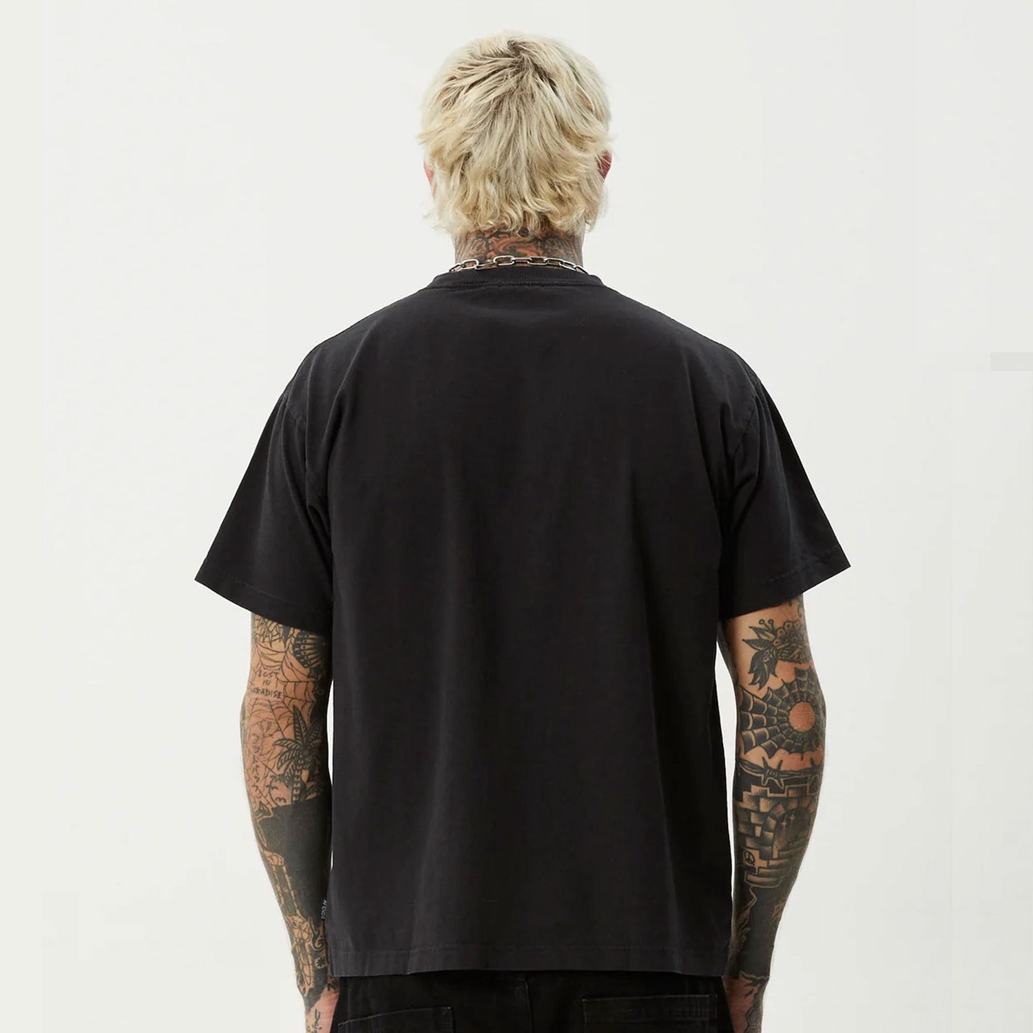 AFENDS MENS HEAVY PETAL HEAVYWEIGHT BOXY SS TEE - STONE BLACK