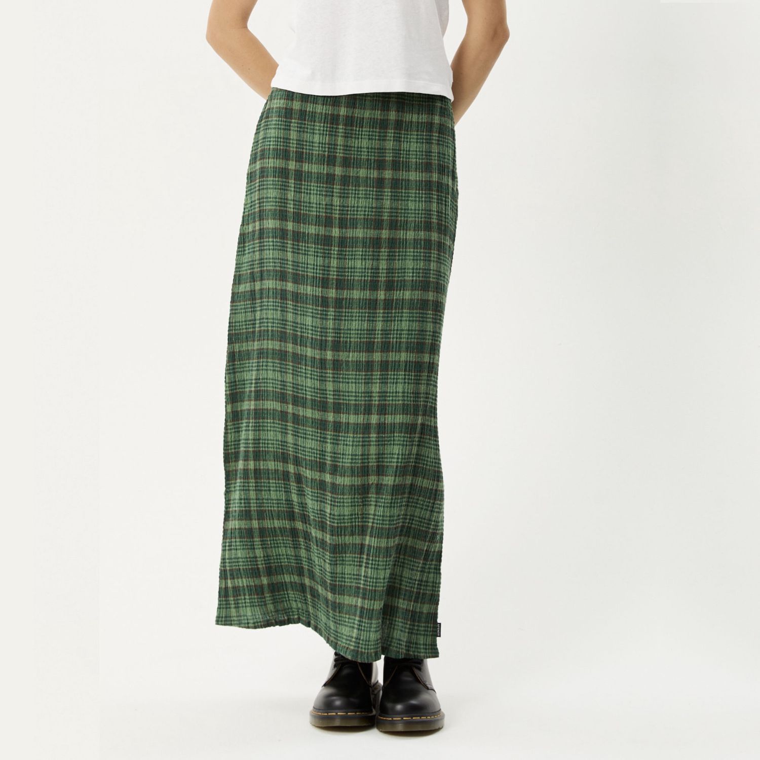 AFENDS WOMENS LONNIE SEERSUCKER MAXI SKIRT - HUNTER GREEN
