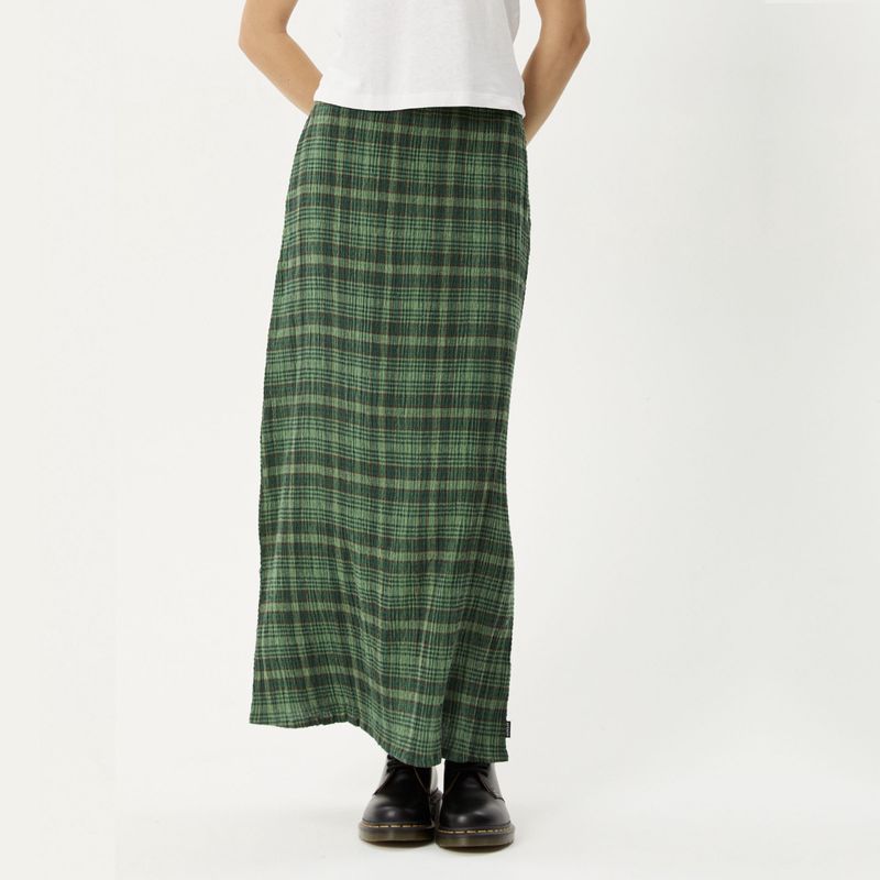 AFENDS WOMENS LONNIE SEERSUCKER MAXI SKIRT - HUNTER GREEN