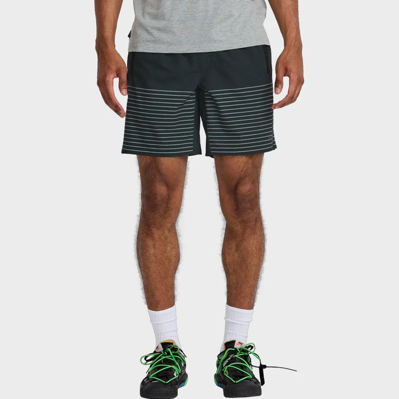 RVCA MENS YOGGER STRETCH 17&quot; ELASTIC SHORT - BLACK STRIPE