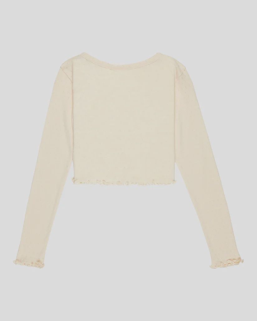 ROXY GIRLS HEY YEAH YEAH LS POINTELLE KNIT TOP - PARCHMENT