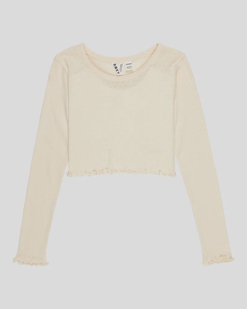 ROXY GIRLS HEY YEAH YEAH LS POINTELLE KNIT TOP - PARCHMENT