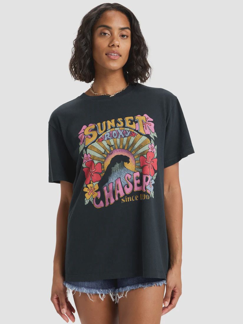 ROXY WOMENS SUNNYOVERSIZE STONE WASH SS TEE - ANTHRACITE