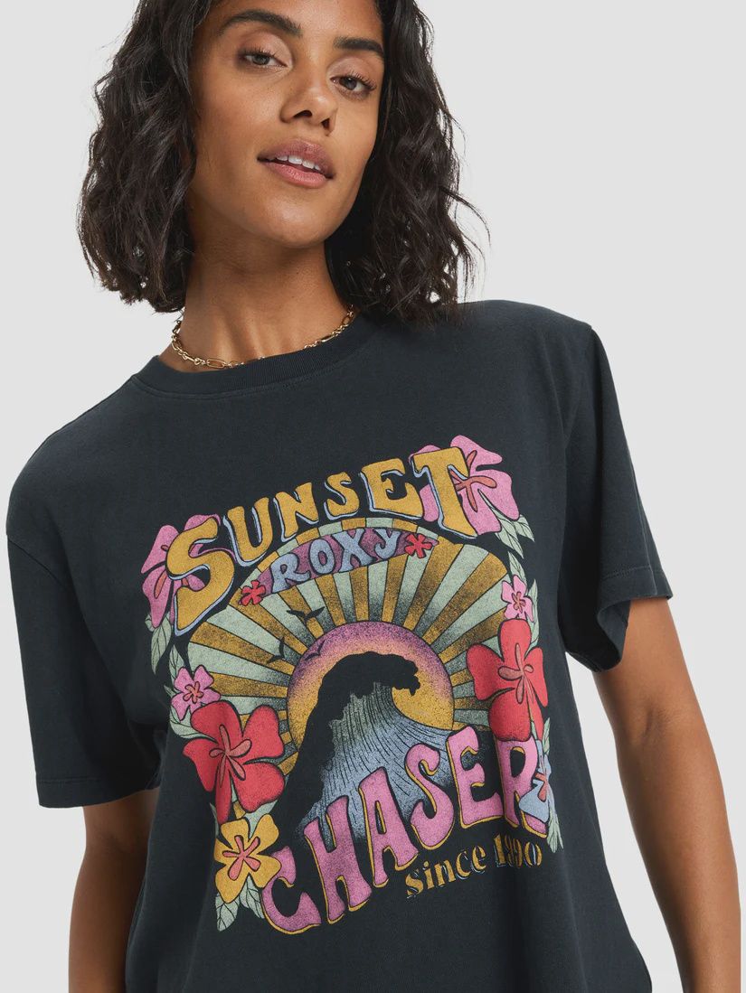 ROXY WOMENS SUNNYOVERSIZE STONE WASH SS TEE - ANTHRACITE