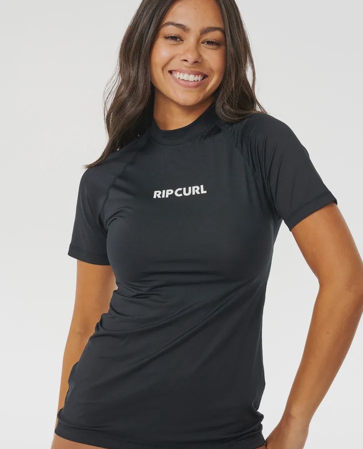RIP CURL LADIES CLASSIC SURF SS UPF RASHGUARD- BLACK