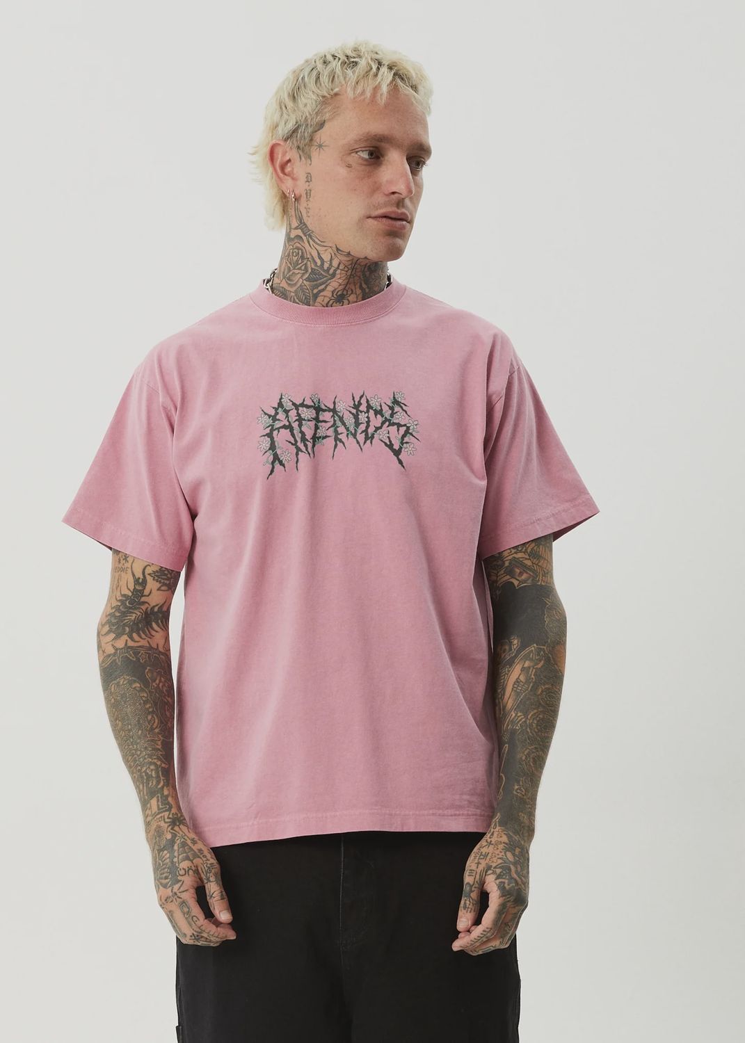 AFENDS MENS HEAVY PETAL HEAVYWEIGHT BOXY SS TEE - WASHED MARRAKESH