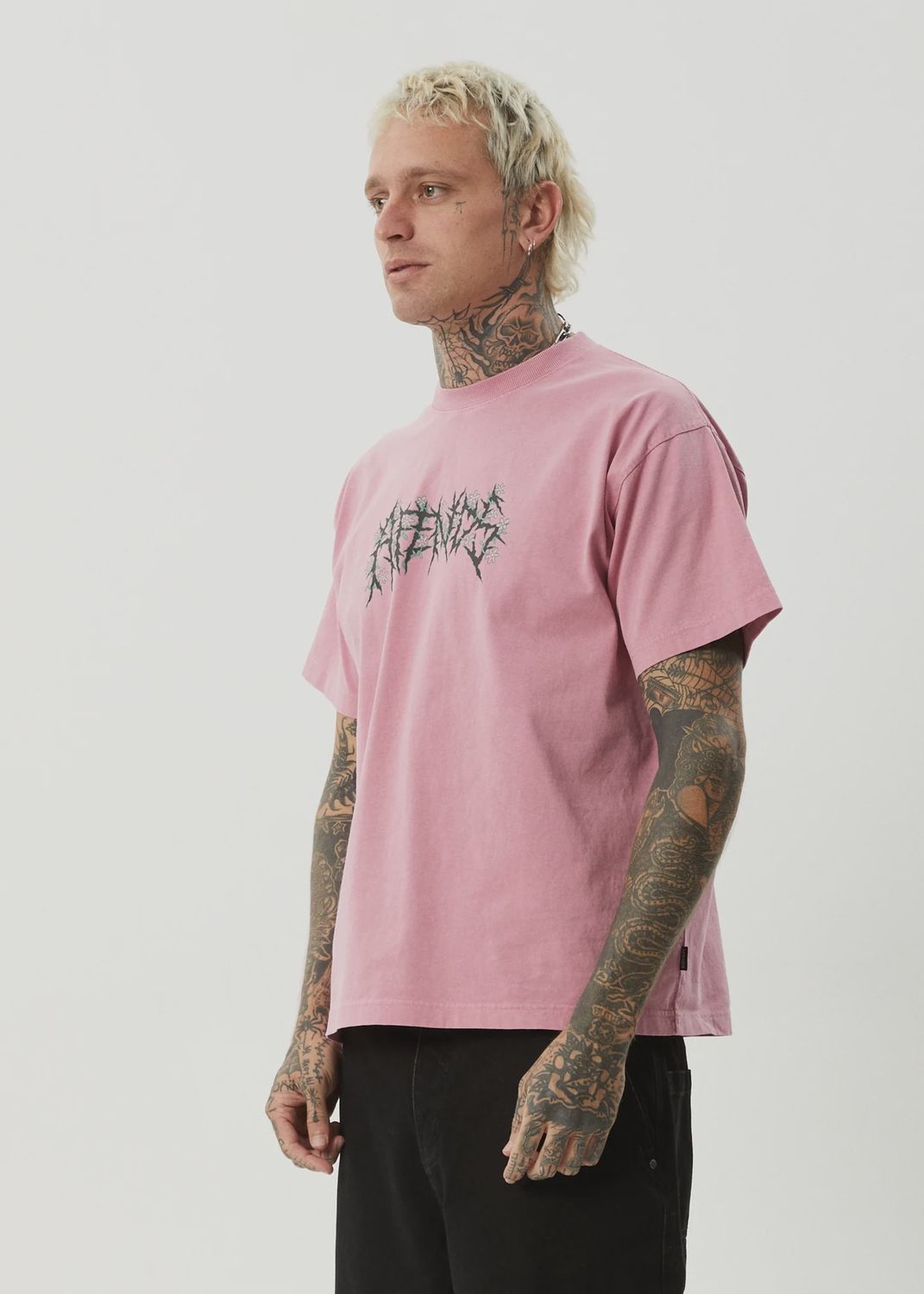 AFENDS MENS HEAVY PETAL HEAVYWEIGHT BOXY SS TEE - WASHED MARRAKESH