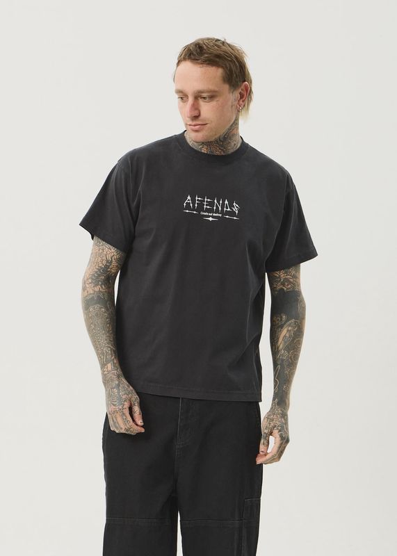 AFENDS Mens Mental - Boxy Tee - Washed Burgundy