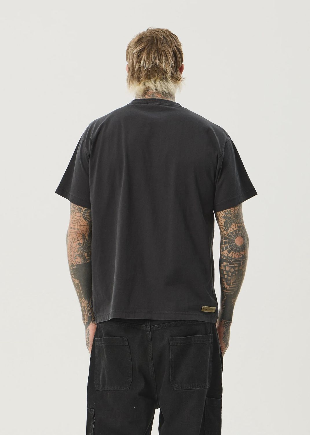 AFENDS MENS SPINAL BOXY SS TEE - STONE BLACK