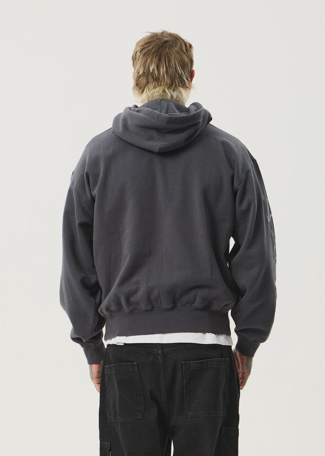 AFENDS MENS MY TRIBE BOXY HOODIE - CHARCOAL