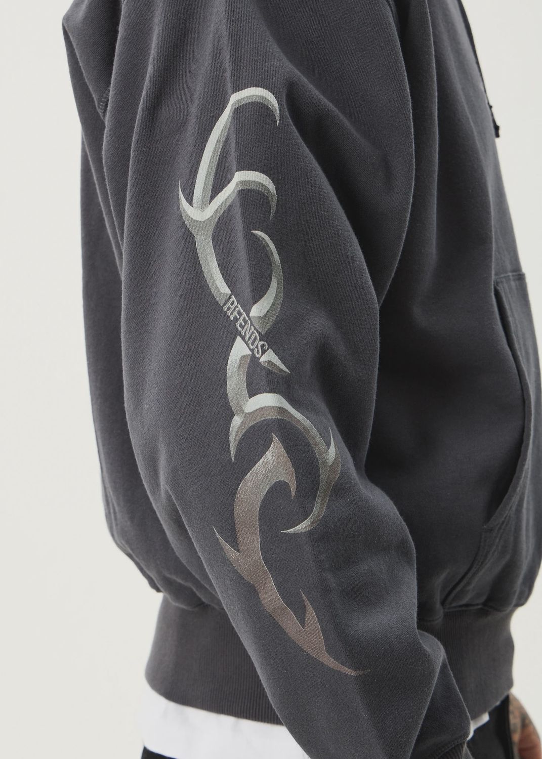AFENDS MENS MY TRIBE BOXY HOODIE - CHARCOAL