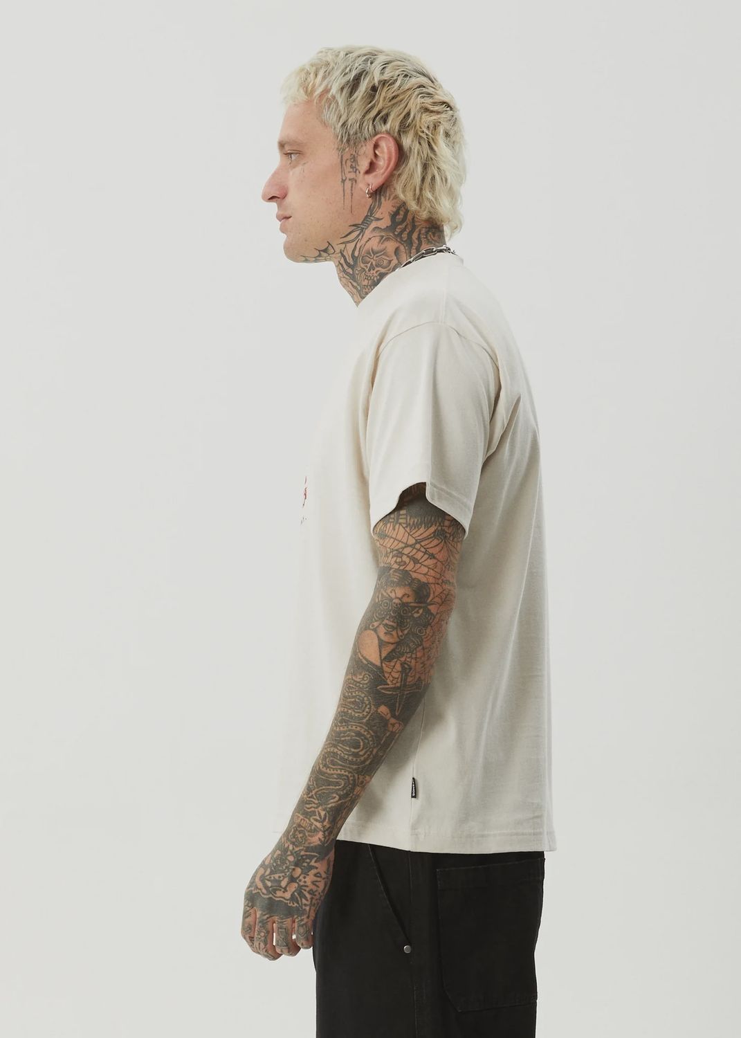 AFENDS MENS TRAYBACK BOXY SS TEE - MOONBEAM