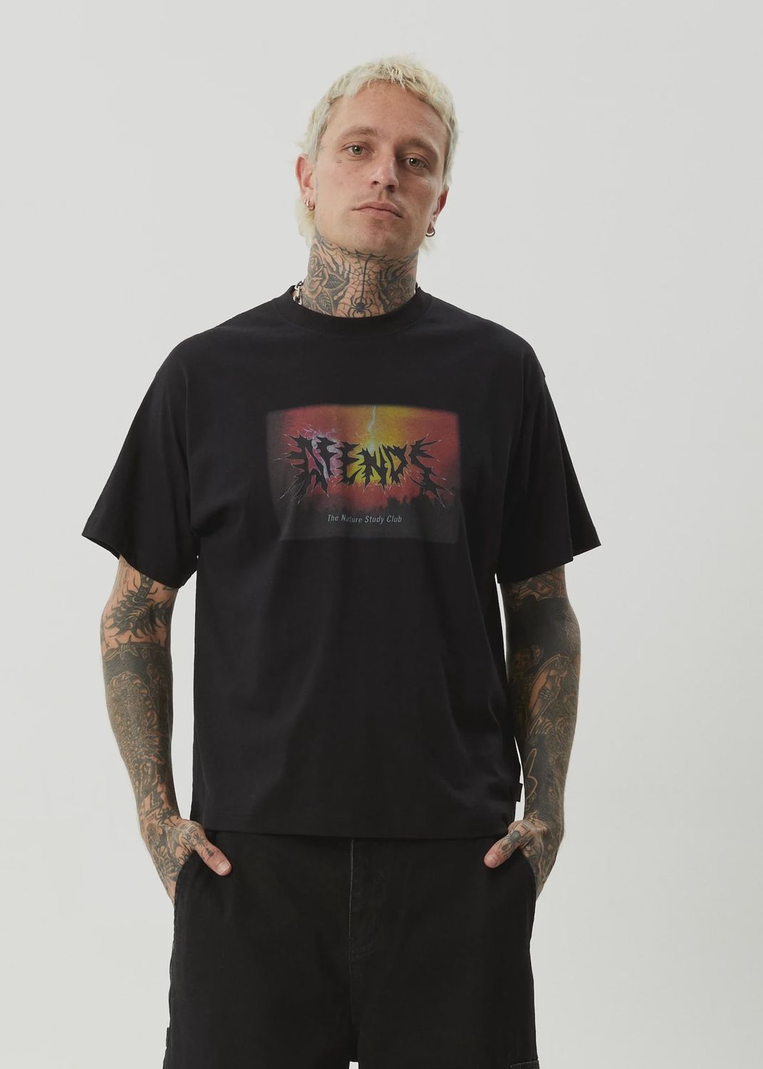 AFENDS MENS STUDY CLUB BOXY SS TEE - BLACK