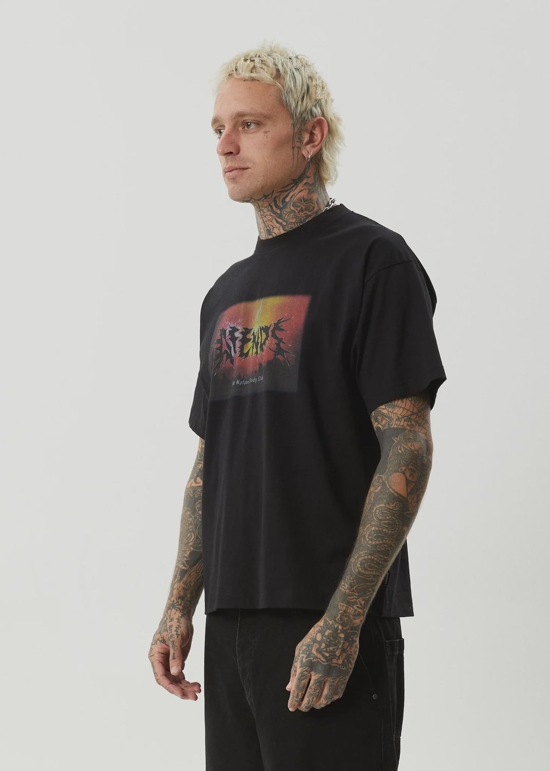 AFENDS MENS STUDY CLUB BOXY SS TEE - BLACK