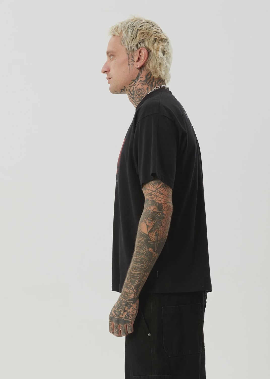 AFENDS MENS STUDY CLUB BOXY SS TEE - BLACK