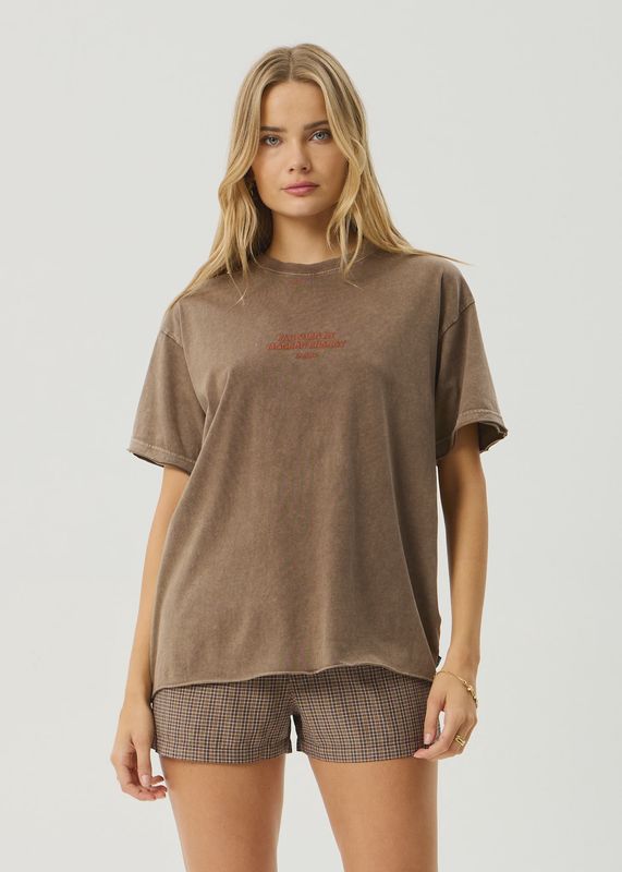 AFENDS WOMENS FATIGUED OVERSIZED SS TEE - COFFEE