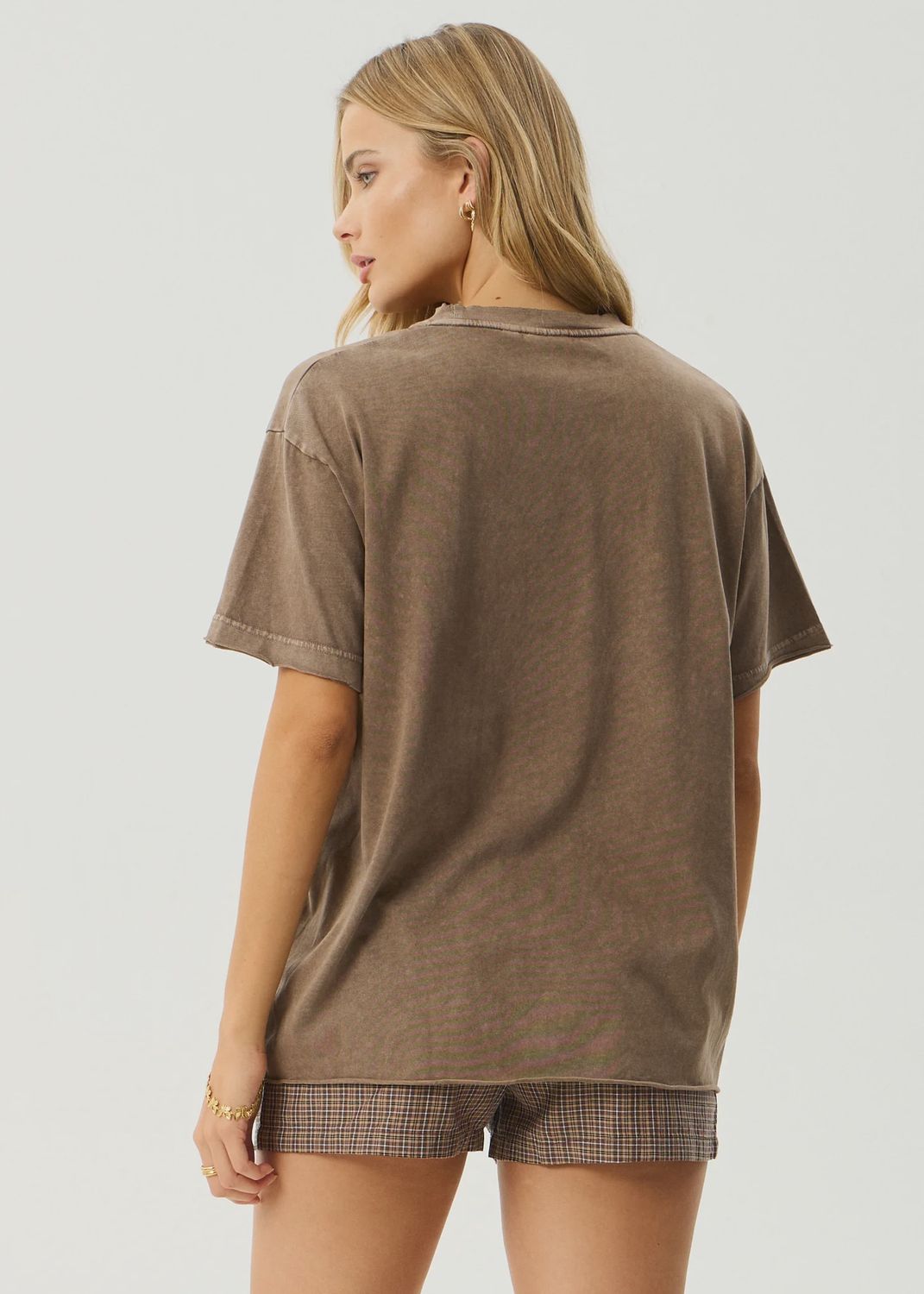 AFENDS WOMENS FATIGUED OVERSIZED SS TEE - COFFEE