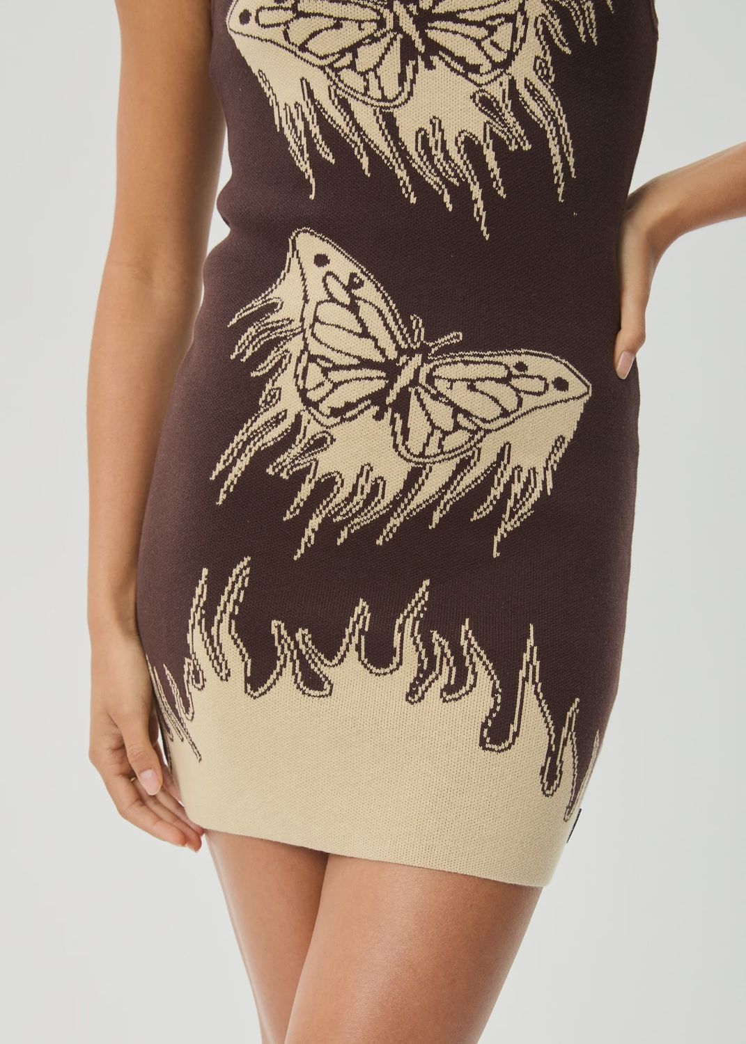 AFENDS LADIES SET FIRE ONE SHOULDER DRESS - COFFEE