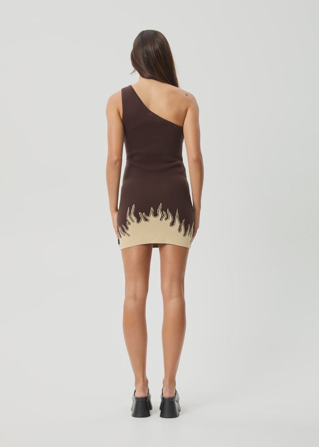 AFENDS LADIES SET FIRE ONE SHOULDER DRESS - COFFEE